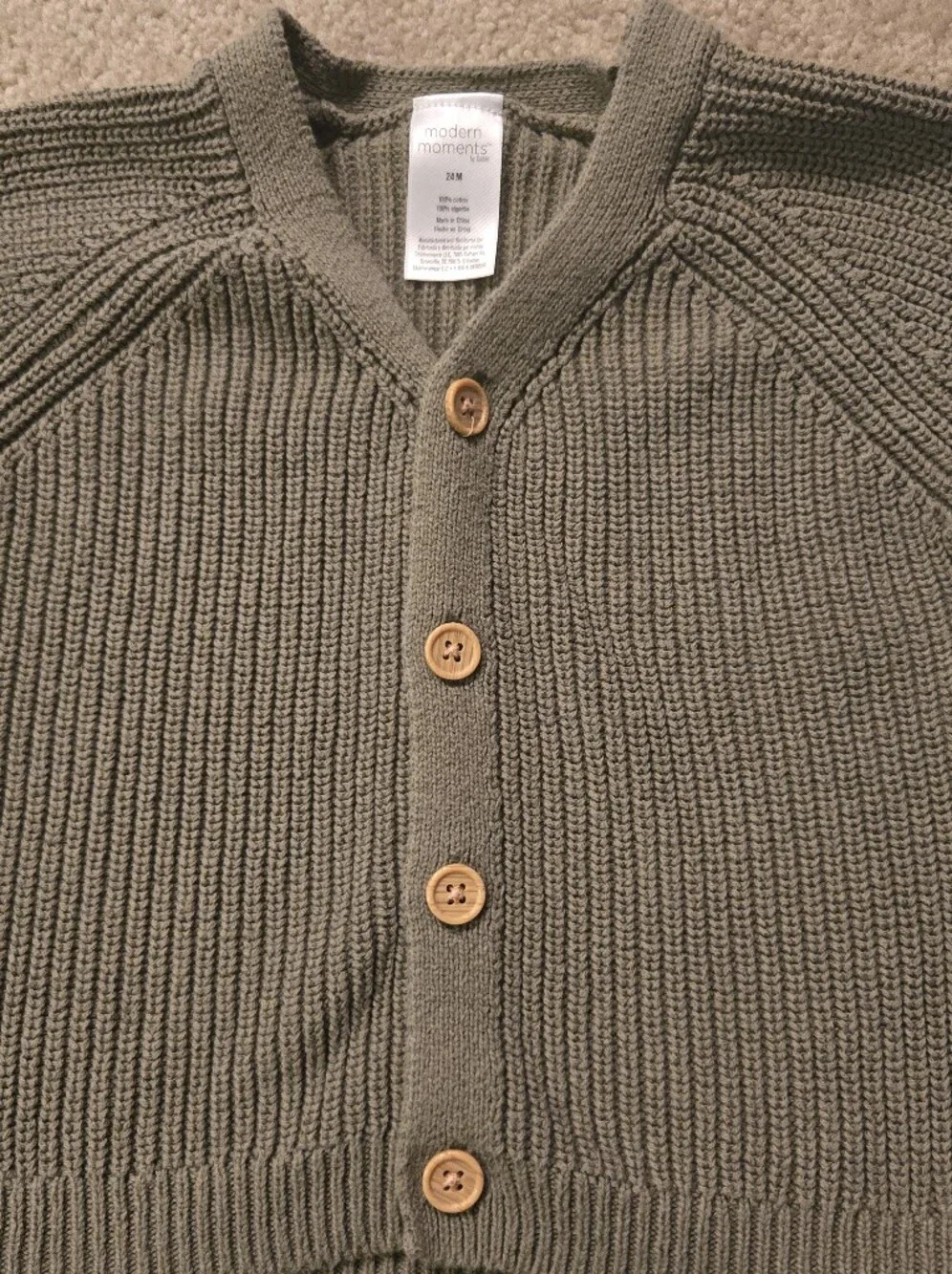 Kids Knit Button Cardigan - Olive Green 24M
